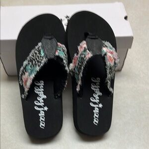Gypsy Jazz Black Floral Flip Flops